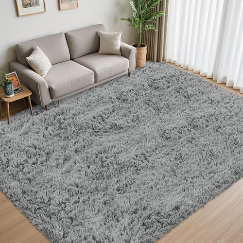 8x10 Area Rug for Living Room:Ultra Soft Fluffy Shag Light Grey Rugs, Large - Image 2