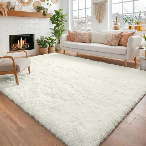 Amdrebio Ivory White Rugs for Bedroom Living Room, Soft Indoor Modern Area Rug by Amdrebio