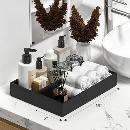 Kitchen Drawer Organizer Tray, Stackable Black Bamboo Drawer Organizer - Image 5