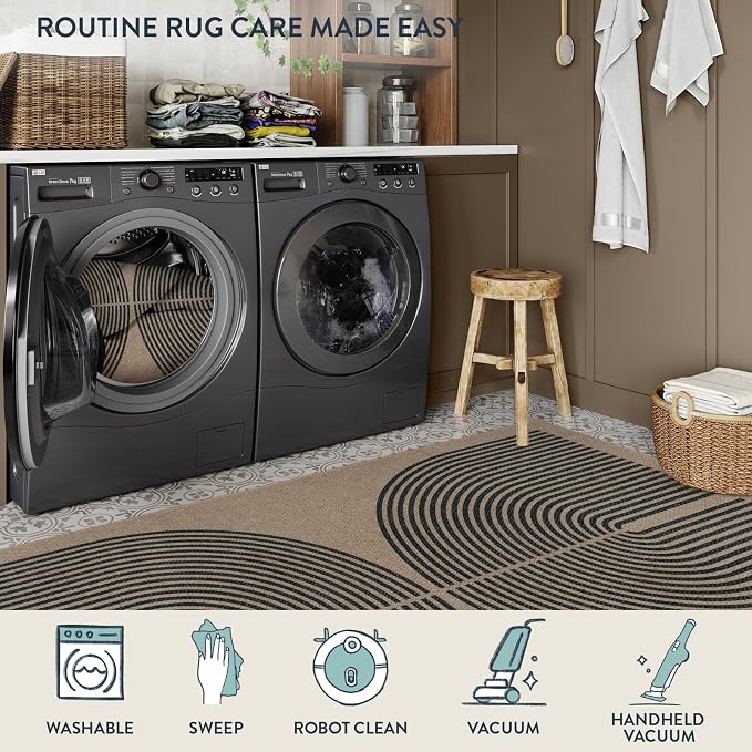 Lahome Enfys Modern Rainbow Round Rug, 3ft Small Washable Circle Carpet Natural - Image 4