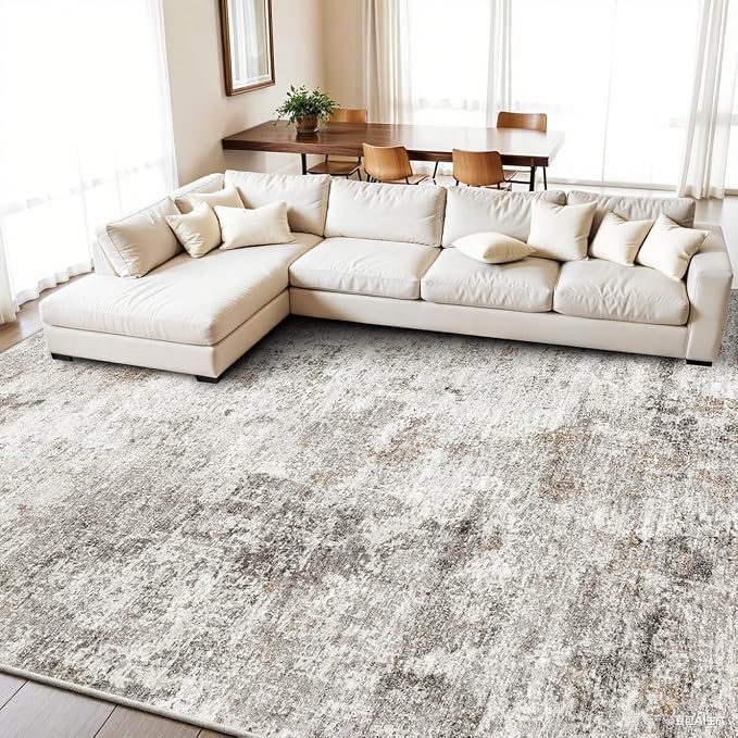 8x10 Washable Living Room Rug – Modern Neutral Abstract Soft Large Area Rug - Image 10