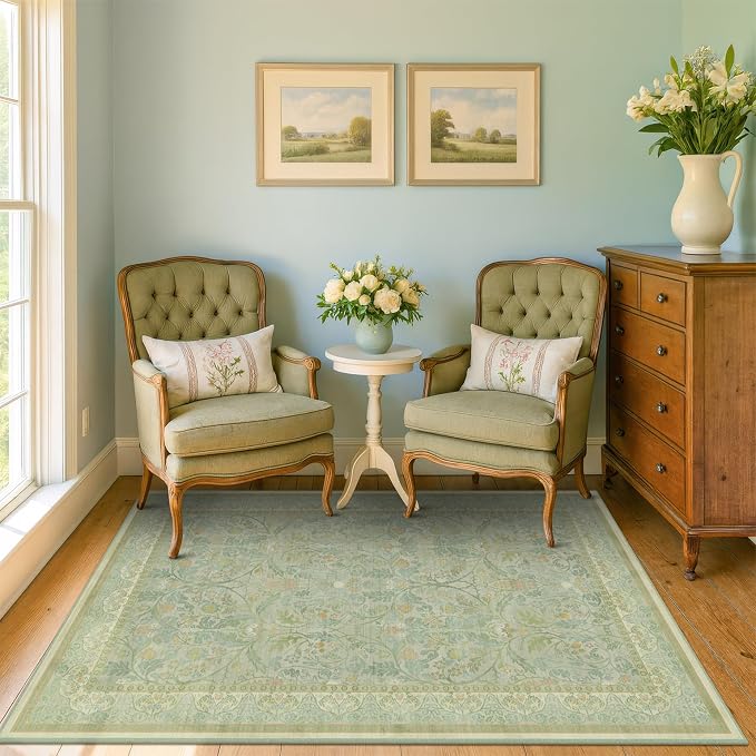 4x6 Cottagecore Living Room Area Rug, Machine Washable Floral Large Door Mats by Evyhood