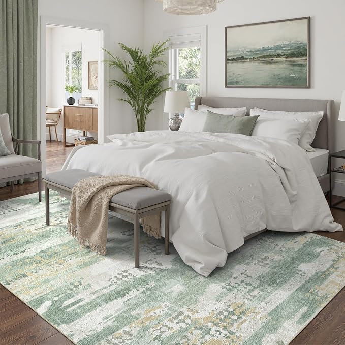 DCX Abstract Area Rug 10x14, Washable Sage Green Modern Rug - Image 2