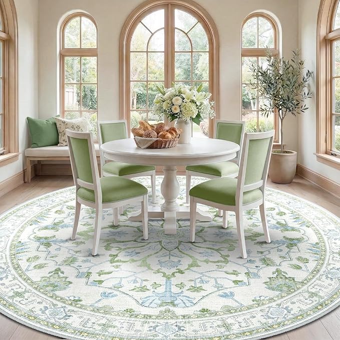 RELEANY Area Rugs Round 10ft Washable Non-Slip, Floral Vintage Distress - Image 3