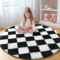 KICMOR Round Rugs 5ft for Bedroom Living Room, Indoor Checkered Circular Rug by KICMOR