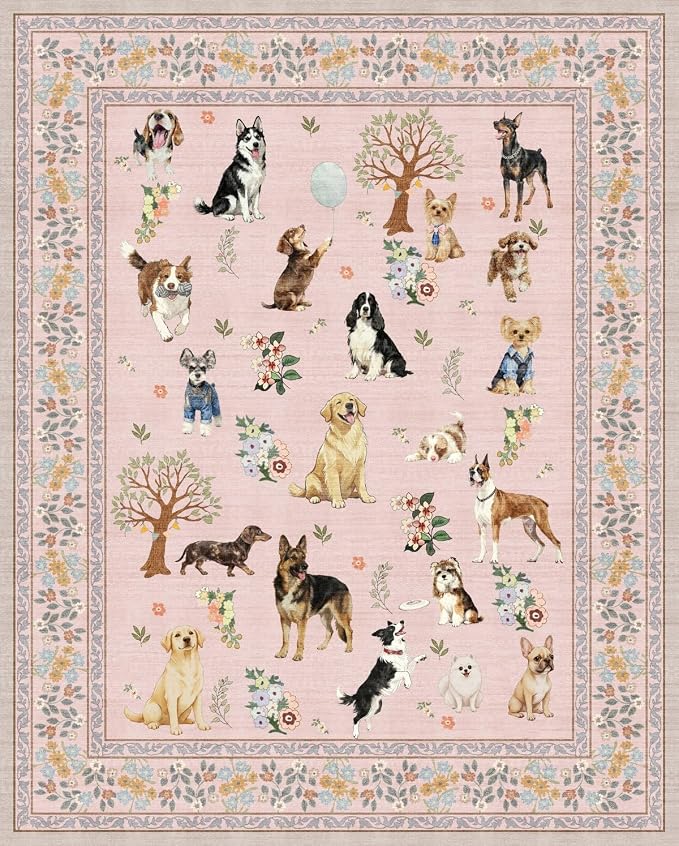 Pink Living Room Rugs 5x7, Dogs Area Rugs by WelcometoBabovid