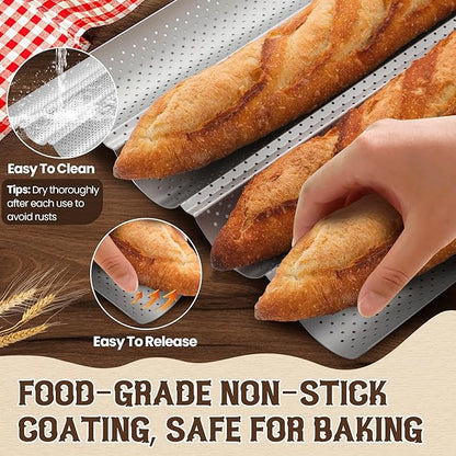 Pavsrmy Baguette Bread Pan, Premium Nonstick Perforated Baguette Pan - Image 3