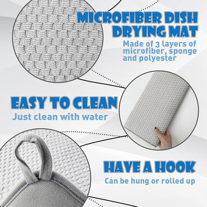 2 Pack Microfiber Dish Drying Mat, 24 x 17 inch Super Absorbent Drying Pad - Image 3
