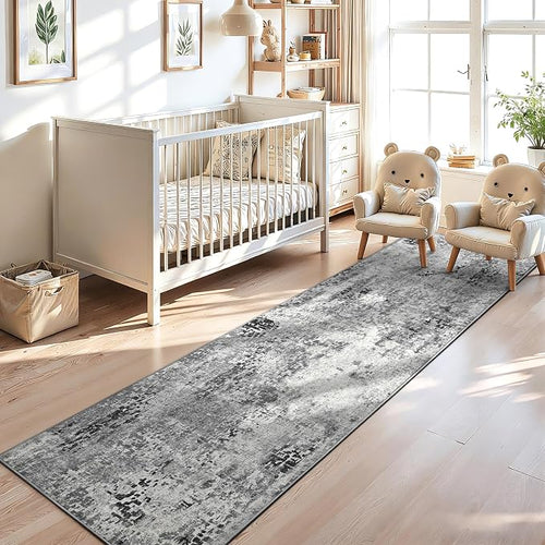 2x10 Grey Rug Runners for Hallways Kitchen Runner Rug Non Slip Washable Black - Image 2