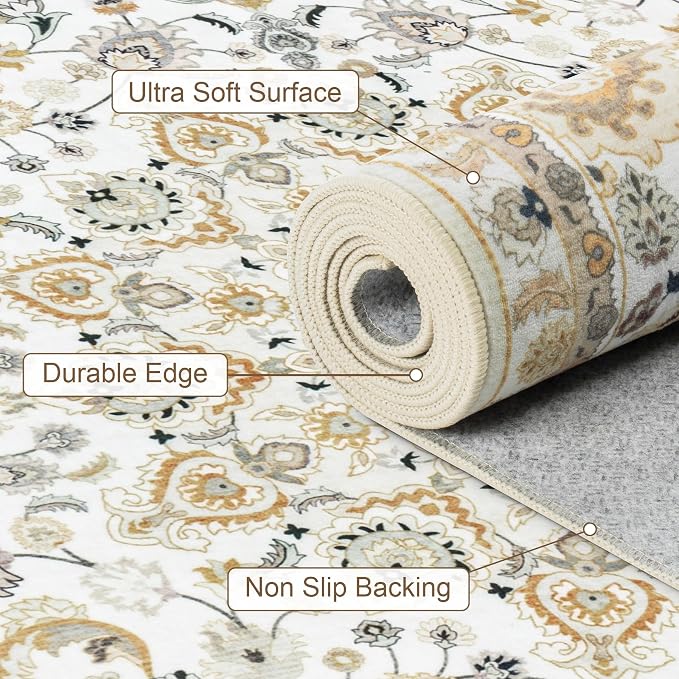 Round Area Rug for Living Room: 4 ft Washable Vintage Boho Soft Thin Circle Rug - Image 6