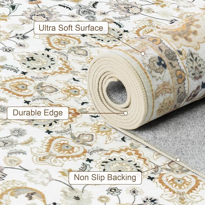 8x10 Area Rugs for Living Room: Washable Rug Soft Vintage Boho Carpet Indoor - Image 7