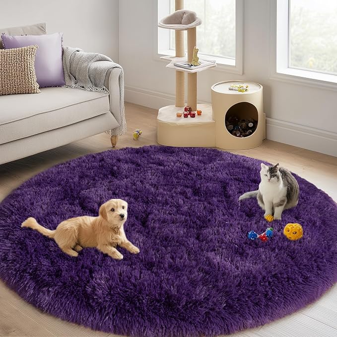 Round Purple Rug for Bedroom, 8 ft Circle Area Rugs for Living Room, Soft Large - Image 4