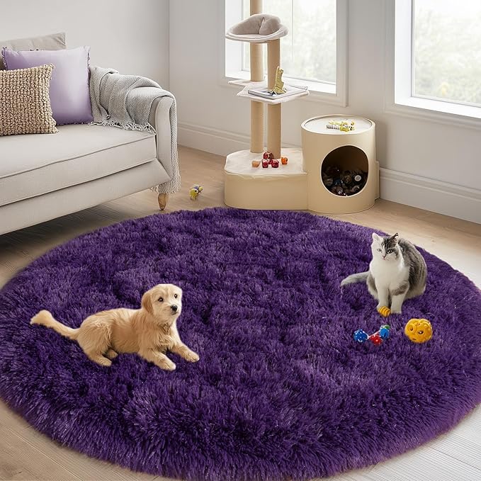 Round Purple Rug for Bedroom, 4 ft Circle Area Rugs for Living Room, Soft - Image 4