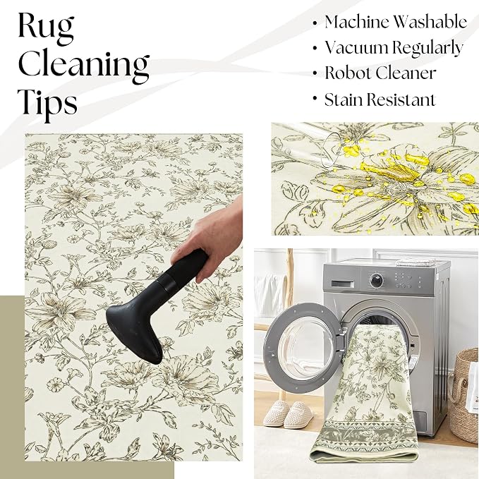 Neutral Beige Floral Area Rugs 6x9 Living Room, Taupe - Image 5