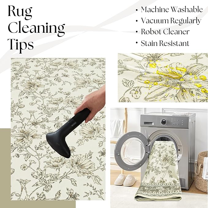 Floral Boho Rug 4x6 Washable Non Slip Area Rug Bohemian Carpet Door Mat Taupe - Image 6