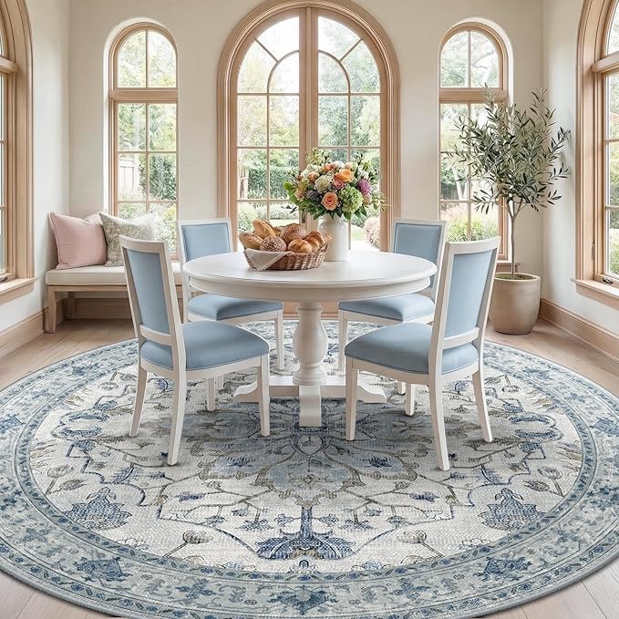 RELEANY Area Rugs Round 8ft Washable Non-Slip, Floral Vintage Distress - Image 2