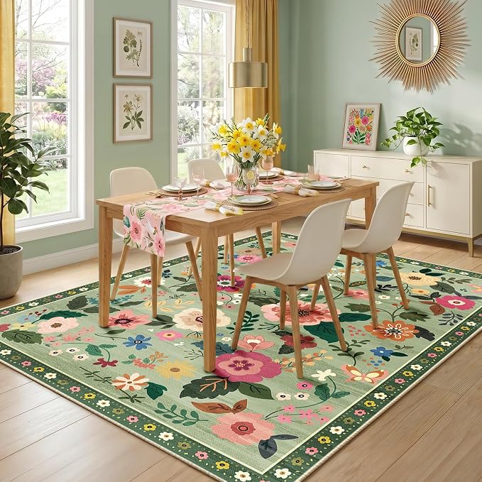 RELEANY Floral 5x7 Area Rugs Washable Print Boho Cute Carpet Non Slip Flower - Image 8