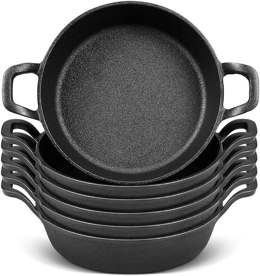 Mini Cast Iron Skillets 7 x 7 x 1.7 Inch Cast Iron Pan Small Ramekin Set Black Casserole Dish Cookware Oven Safe Mini Skillets for Kitchen Indoor Outdoor Picnic (6 Pack)