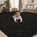 Area Rug for Living Room Bedroom: 5x7 Black Soft Fluffy Shag Upgrade Non-Slip by PLHXFRSoftAreaRugs