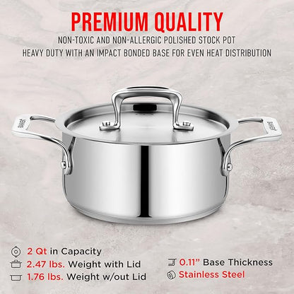 Stainless Steel Stockpot with Lid 2 Quart, Durable 18/8 Stainless Steel - Image 6