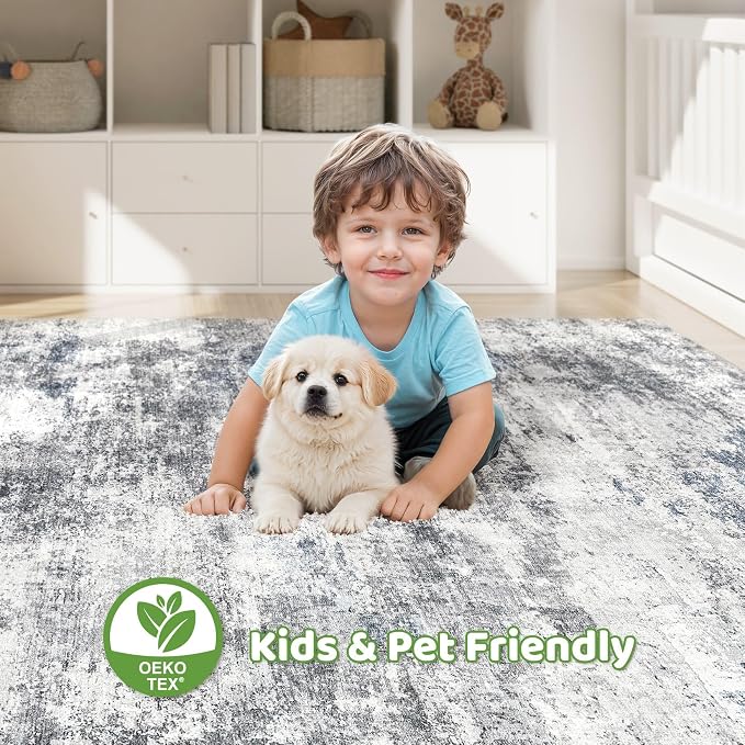 8x10 Area Rugs Living Room: Washable Large Abstract Neutral Modern Soft Rugs - Image 7