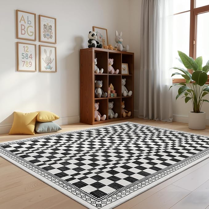 GarveeHome 5x7 Washable Rug for Bedroom Modern Abstract Checkered Carpets - Image 7