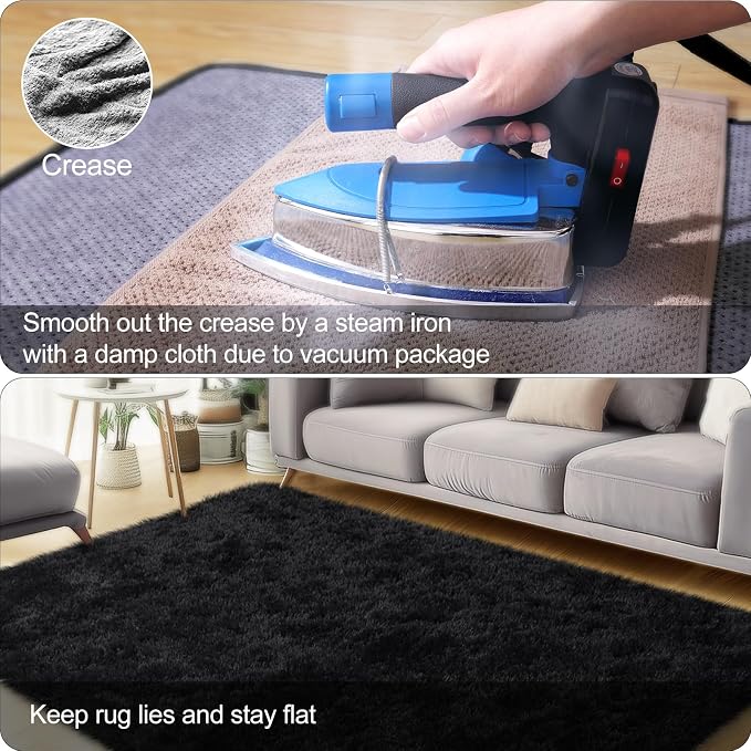 qulint Black Rug for Living Room, 10x14 Area Rug for Bedroom Soft Fluffy Large - Image 6
