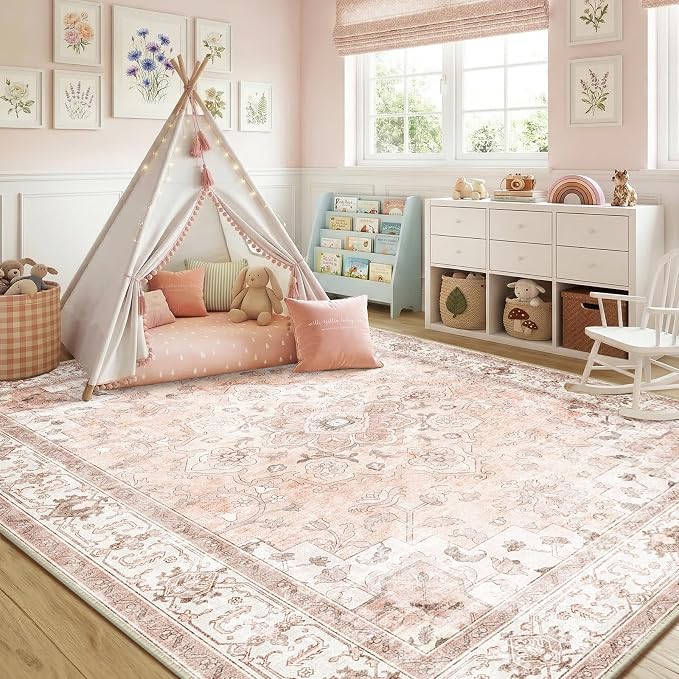 CAPALOCA Machine Washable Rugs Nursery Rug 6x9 Cute Girl Non Slip Low Pile by CAPALOCA