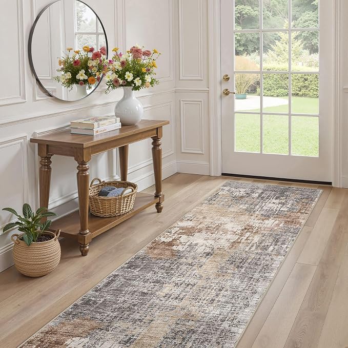 DMOYEST Washable Runner Rug for Hallway: 2.6x8 Neutral Modern Abstract Low Pile - Image 6