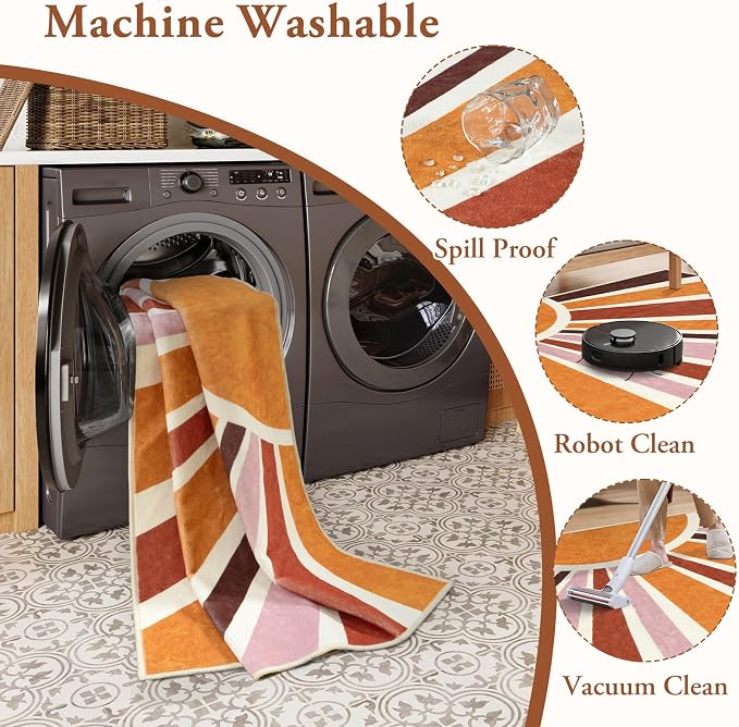 LIVEBOX Sun Boho Rug 5x7 Large Washable Retro Orange Rug - Image 5