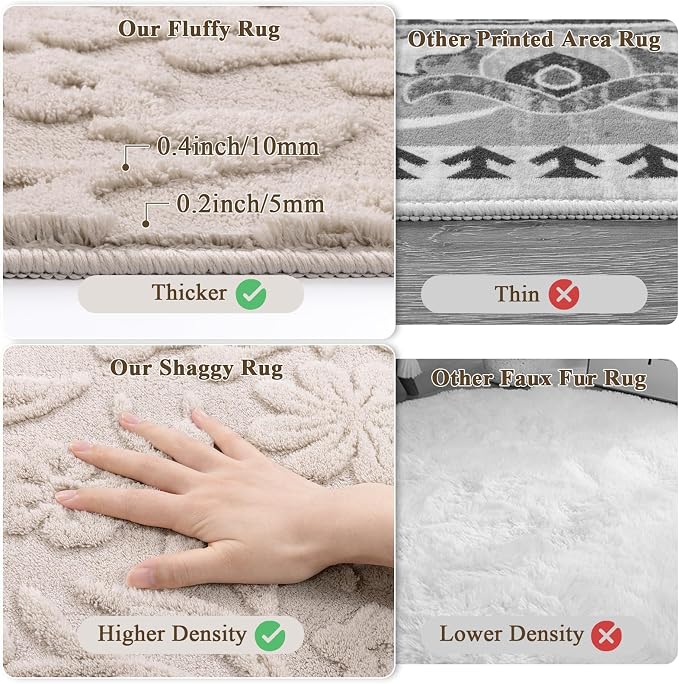 Vaukki 3x5 Area Rug for Living Room, Soft Fluffy Washable Modern Floral Indoor - Image 3