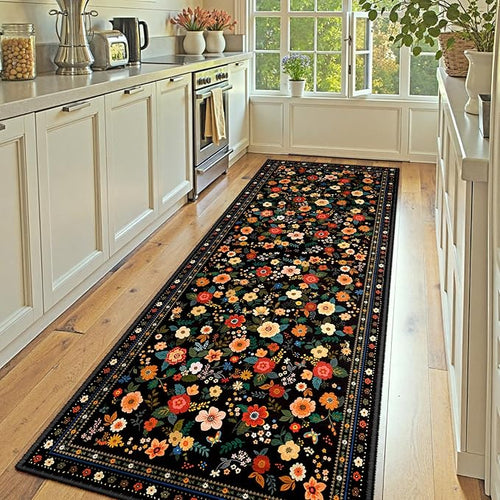 2x8 Area Rugs for Living Room Vacuum-Friendly Machine Washable Area Rug Flower by meejou