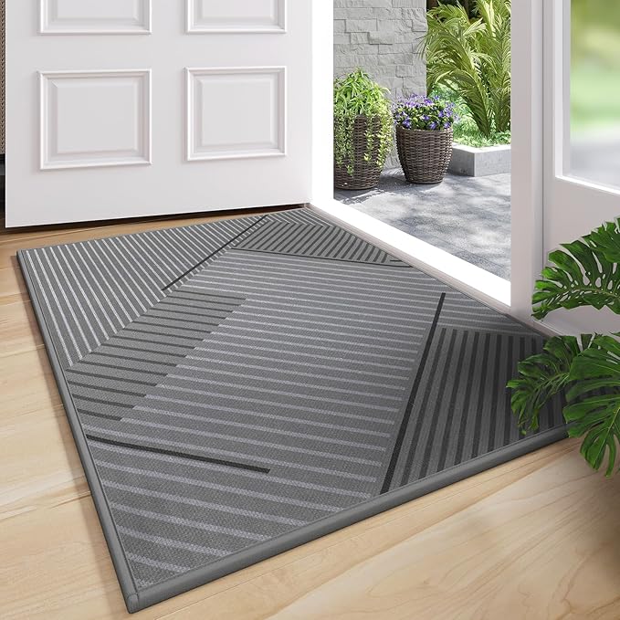 Front Door Mat 24''x35'', Non Slip Absorbent Dirt Resist Washable Low-Profile by QiCaiJia