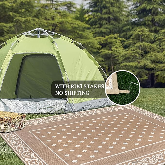 Pauwer Waterproof Outdoor Rug 9x12, Reversible Plastic Straw Patio Camping Rug - Image 6