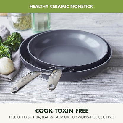 GreenPan Valencia Pro Ceramic Nonstick 10” & 12” Frying Pan Skillet Set - Image 2