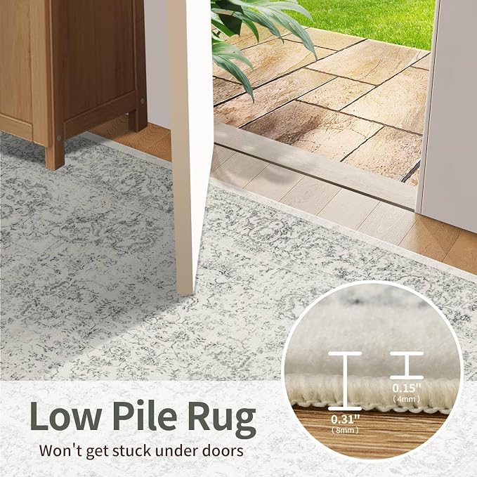 Rugxara Washable Area Rug for Living Room, Neutral Vintage Boho Rugs for Office - Image 6
