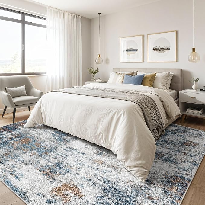 5x7 Area Rugs Living Room: Washable Large Abstract Neutral Modern Soft Rug - Image 4