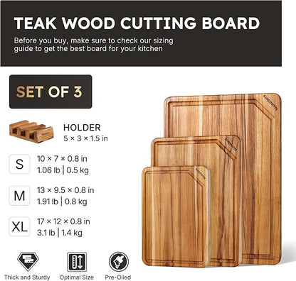 3 Pack Teak Wood Cutting Board Set - Image 2