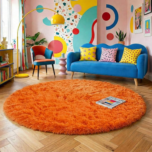 Amdrebio Orange Round Circle Rug 5Ft by Amdrebio