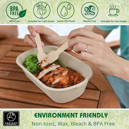 KOELHO'S Pre-Rolled Bamboo Cutlery Set 24-Pack 96 PCS | Bamboo Disposable Utensils 100% Biodegradable and Eco-Friendly | Wooden Utensils Disposable for Parties, Weddings, and Events