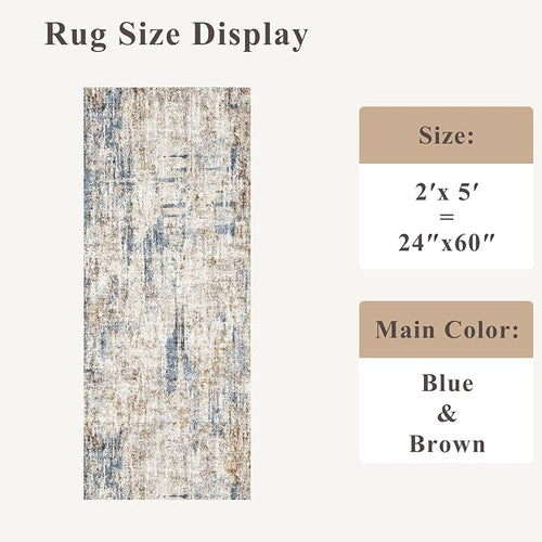 2x5 Non-Slip Washable Runner Rug – Modern Neutral Abstract Small Rug - Image 2
