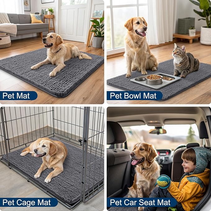 Smiry Dog Door Mat for Muddy Paws 30x20, Absorbent Dirt Trapper, Non-Slip - Image 6