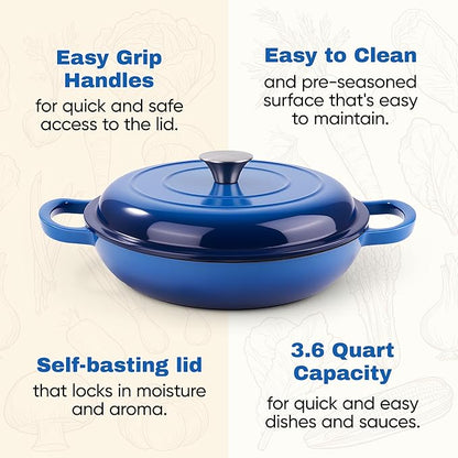 3 Quart Enameled Cast Iron Braiser, Non Stick Enameled Cast Iron Skillet - Image 7