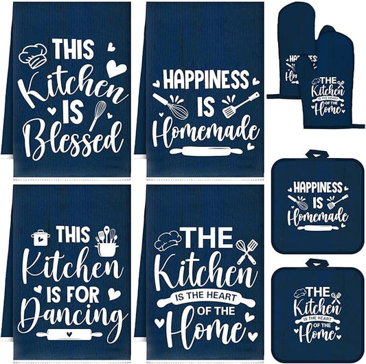 Leinuosen 8 Pcs Kitchen Towels and Oven Mitts Sets Pot Holders Dishcloths Set by Leinuosen