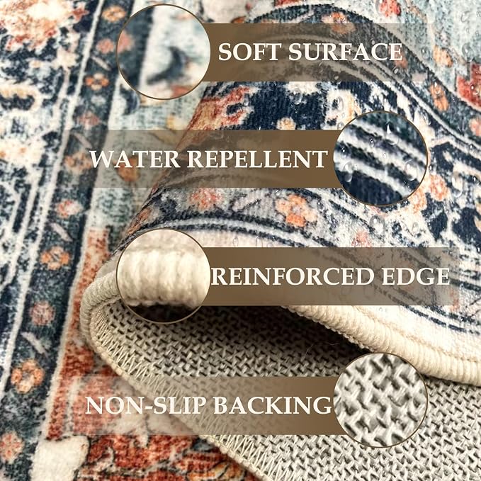 RELEANY Area Rugs Small 2'x3' Washable Non-Slip, Floral Vintage Distress - Image 3