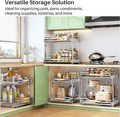 Pull out Cabinet Organizer, 2 Tiers 15"W X 21"D, Heavy Duty Smooth Sliding - Image 2