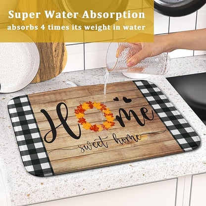 Giwawa Home Sweet Home Dish Drying Mat 16x18 Inch Fall Autumn Maple Leaf Wreath - Image 7