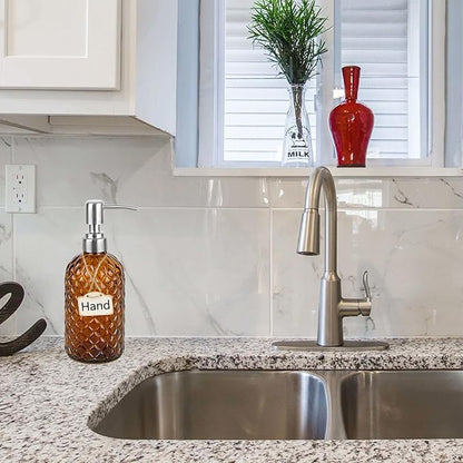 16 oz Diamond Pattern Glass Soap Dispenser, Kitchen and Bathroom Refillable - Image 4