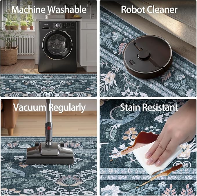 DCX Navy Blue 4x6 Area Rug, Machine Washable Non Slip Stain Resistant Soft - Image 6