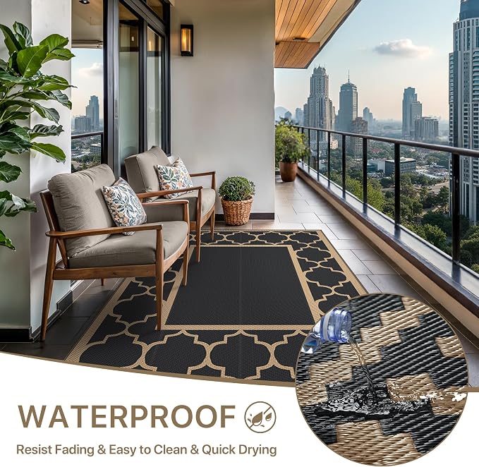 GENIMO Outdoor Rug 9' x 12' Patio Waterproof, Foldable Reversible Plastic Straw - Image 6